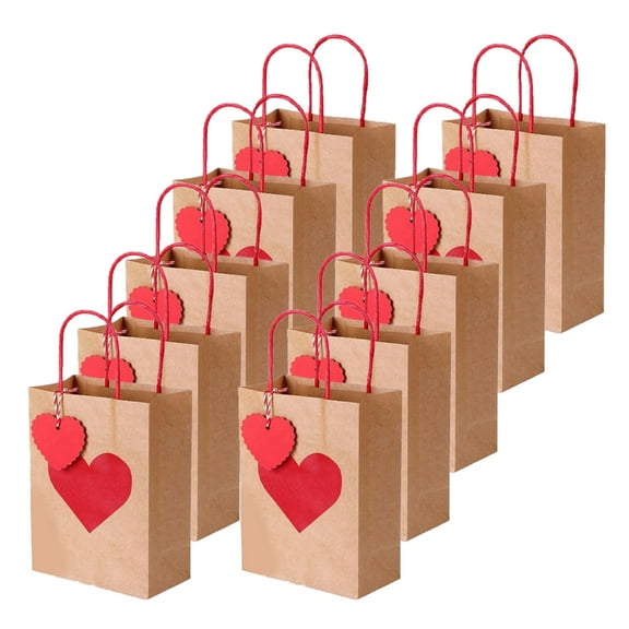 10PCS Valentine's Day Heart Candy Bags Kraft Paper Bag For Celebration