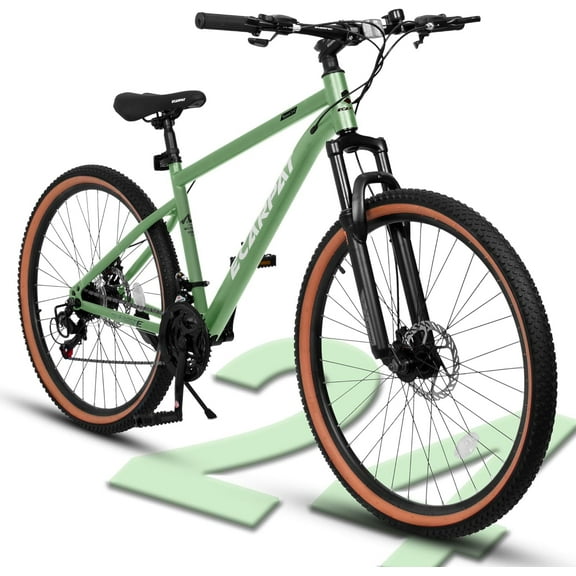 Ambifirner 24 Inch Mountain Bike for Men & Women, 21-Speed High-Carbon Steel Frame with Mechanical Disc Brakes, Front Suspension Fork & All-Terrain Tires, 85% Pre-Assembled Trail/Commuter Bike, Green