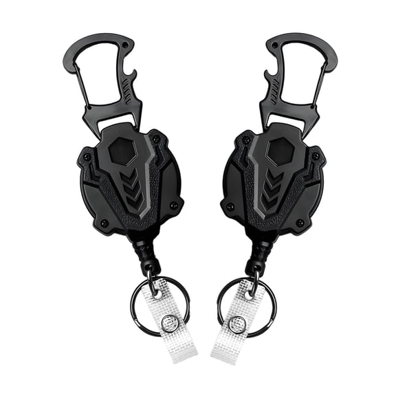 jQMUHLC 2 Pack Black Retractable Carabiner Keychain, Heavy Duty Keychain with 32” Steel Retractable Cord, 8.0 oz Pull Weight
