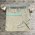 thumbnail image 3 of Ambesonne Dragonfly Quilted Bedspread Set 3 Pcs, Romantic Sketch Art, Queen Size, Seafoam and Tan, 3 of 3