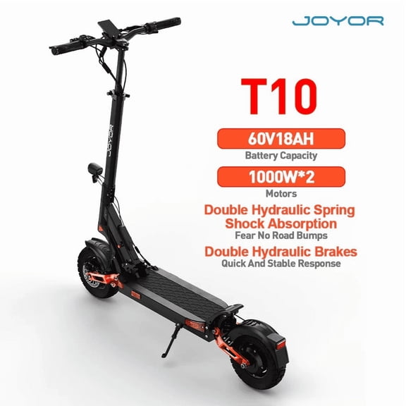 JOYOR T10 Adult Folding Electric Scooter, 2000W Peak Dual Motor, 60V 18Ah Battery, 47 Miles Range, 37MPH Max Speed, 10" Off-Road Tires & Full Hydraulic Brakes