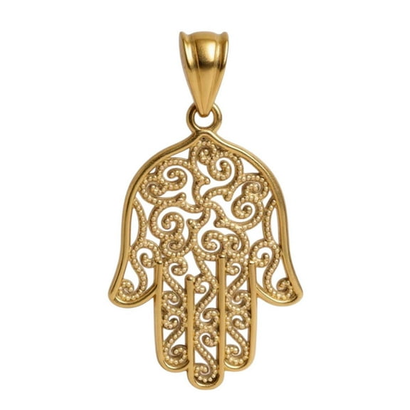 14k Yellow Gold Filigree Hamsa Hand of God Pendant