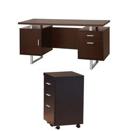 2 Piece Set Cabinet - Papineau 2 Piece Computer Desk and Mobile File Cabinet Set in Cappuccino