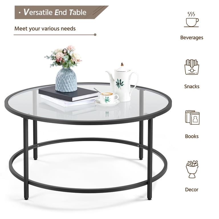 Renwick Round Glass-Top Coffee Table, Black Metal Frame photo 5