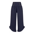 thumbnail image 5 of TRUBKH Cotton Linen Pants Women Baggy Sweatpants Summer Button High Waist Lace Up Waist Wide Leg Linen Pants for Women Button Up Wide Leg Long Pant Long Lounge Slacks Wide Leg Cotton Linen Navy S-3XL, 5 of 8