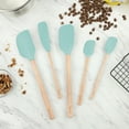 thumbnail image 4 of Tovolo Silicone Spatula with Wooden Handle Set of 5 Piece Silicone Kitchen Utensil Set Spoonula Jar Scraper Mini Spatula and Spoonula for Cooking Baking Mixing Folding Aqua Seafoam Green, 4 of 6