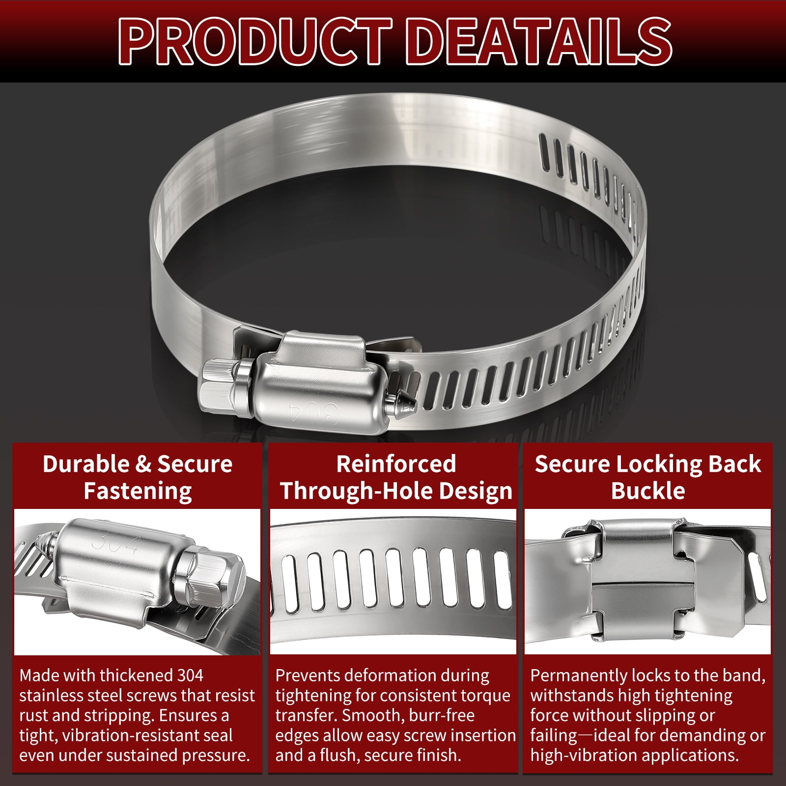 Uxcell 10 Pack Stainless Steel Hose Clamp, Adjustable Range 9.1"- 10"(232-254mm) Worm Gear Hose Clamp Assortment Kit, Metal Fuel Line Clamping for Plumb, Automotive, Mechanical, Silver