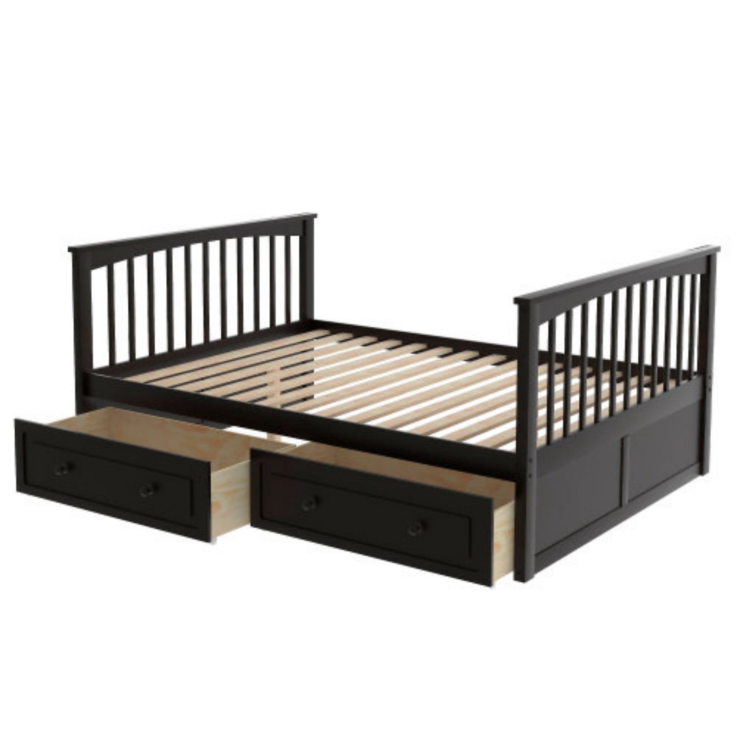 Full Over Full Bunk Bed with Storage Drawers, Convertible Wood Bunk Bed Frame with Safety Guardrails, Solid Pine Wood Kids & Adult Bed for Bedroom, Espresso