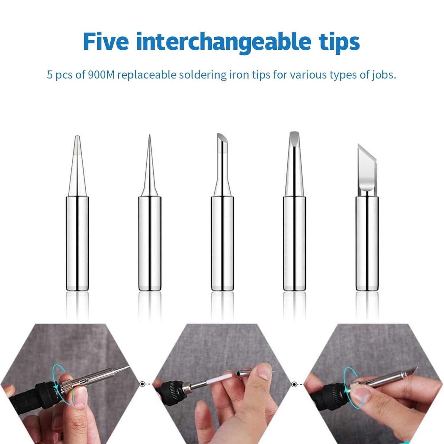 USTOP Soldering Iron Kit Electric 60W 110V Adjustable Temperature Soldering Gun Welding Tools, 5pcs Replacement Tips and Solder Wire Tube (Basic)