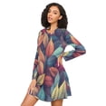 thumbnail image 3 of FORMRS Womens Long Sleeve Nightgowns Crew Neck Sleep Shirt Soft Pajamas Sizes S-3XL, Blue Vibrant Leaves Pattern, 3 of 8