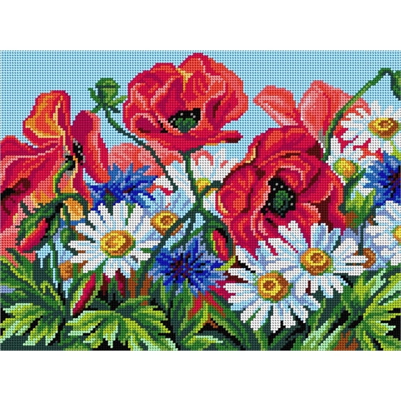 Wizardi Gobelin Canvas "Wildflowers" 3598J Orchidea - Vibrant Floral Wildflowers Design Halfstitch Canvas for DMC 117/Anchor 460, 11.8x15.7" Beginner Needlepoint Canvas Without Yarn