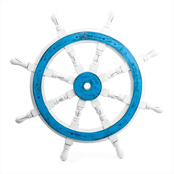 Nagina International 30" Premium Handcrafted Wall Sculpture & Decor Accent Nautical Beach Decorative Ship Wheels | Maritime Wall Decor & Gifts (Antique Ocean Blue)