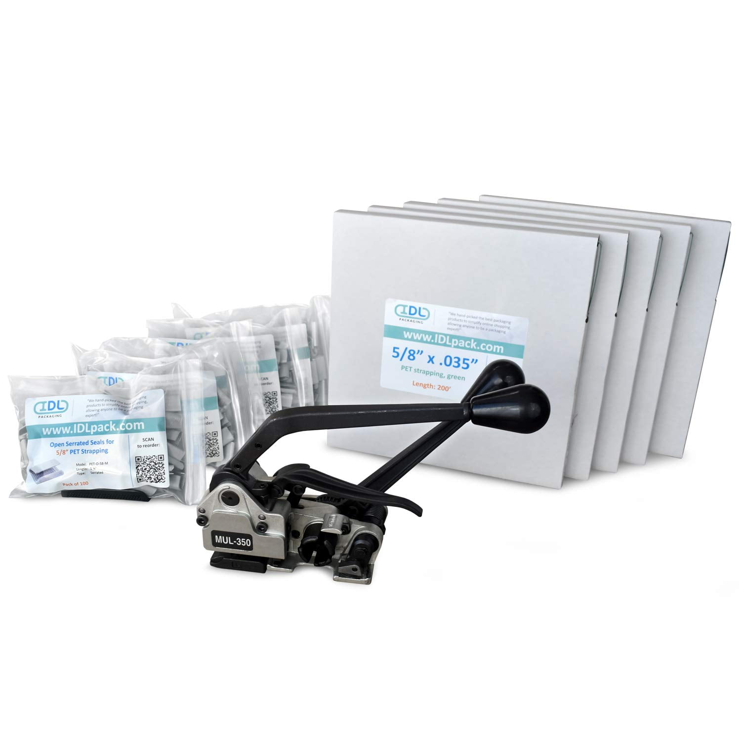 IDL Packaging 5 8 X 1000 COMBO Polyester PET Strapping Kit 1400 idl-packaging-5-8-x-1000-combo-polyester-pet-strapping-kit-1400