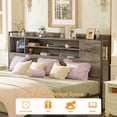 thumbnail image 6 of Homieasy King Size Bed Frame with Headboard, Metal Platform Bed Frame with Reversible Storage Bookcase Headboard, Charging Station and LED Light, No Box Spring Needed/Noise Free, Black Oak, 6 of 7