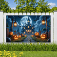 thumbnail image 2 of Gothic Design Halloween Banner with Scary Pumpkins Spooky Castle Backdrop Dark Atmosphere for Halloween Party Decoration, 2 of 5