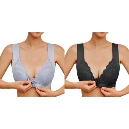 Kcodviy 2 Pcs Womens No Steel Ring Low Back Sports Bra French Womens Front Close Womens Bras No Underwire Plus Size Bra T Back Plus Women Bras Wireless Push Up Size Seamless Unlined Bra for Large