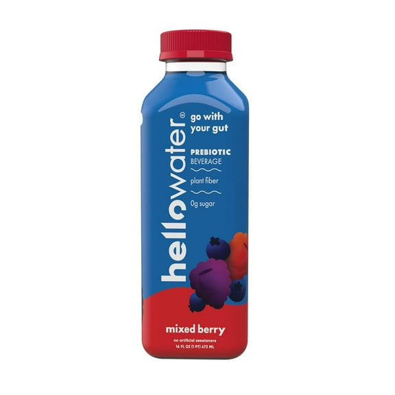 (Pack of 12) Hellowater Mixed Berry Prebiotic Beverage, 16 fl oz