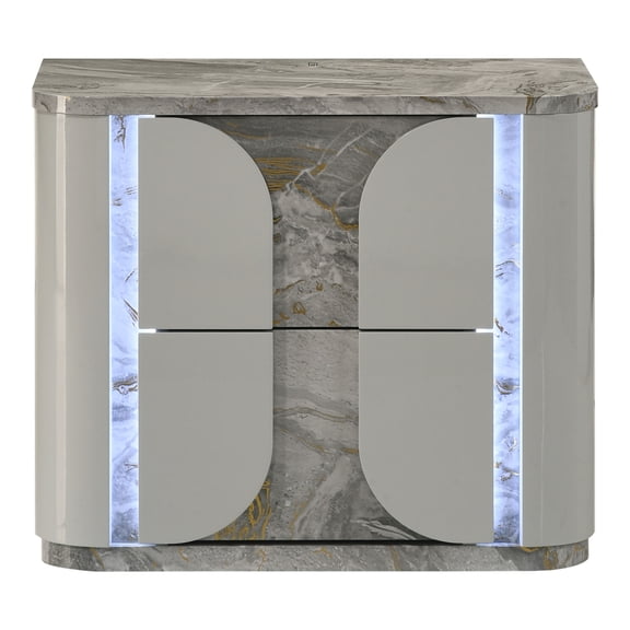 Furniture of America Agena Modern 2-Drawer Adult Nightstand with LED, Light Gray