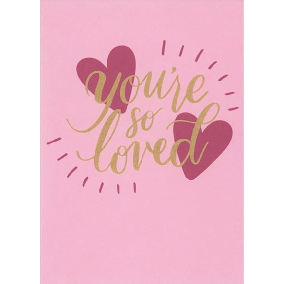 RSVP You're So Loved: Two Hearts, Shimmering Gold Lettering on Pink Valentine's Day Card for Wife
