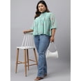 thumbnail image 3 of XL LOVE By Janasya Women's Sea Green Dobby Georgette Floral Print Flared Top, 3 of 8