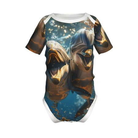 

Yiaed Playful Dolphins Underwater Print Infant Climbing Short Sleeve Onesie One-Piece Baby Bodysuit Clothes 0-12 Months -12 Months