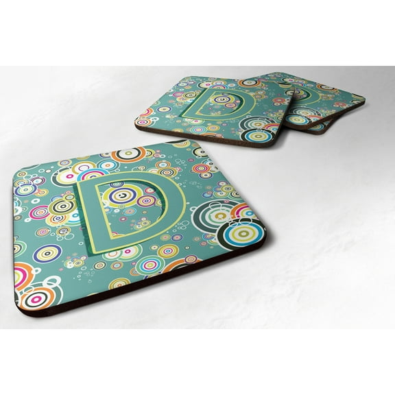Letter D Circle Circle Teal Initial Alphabet Foam Coaster Set of 4