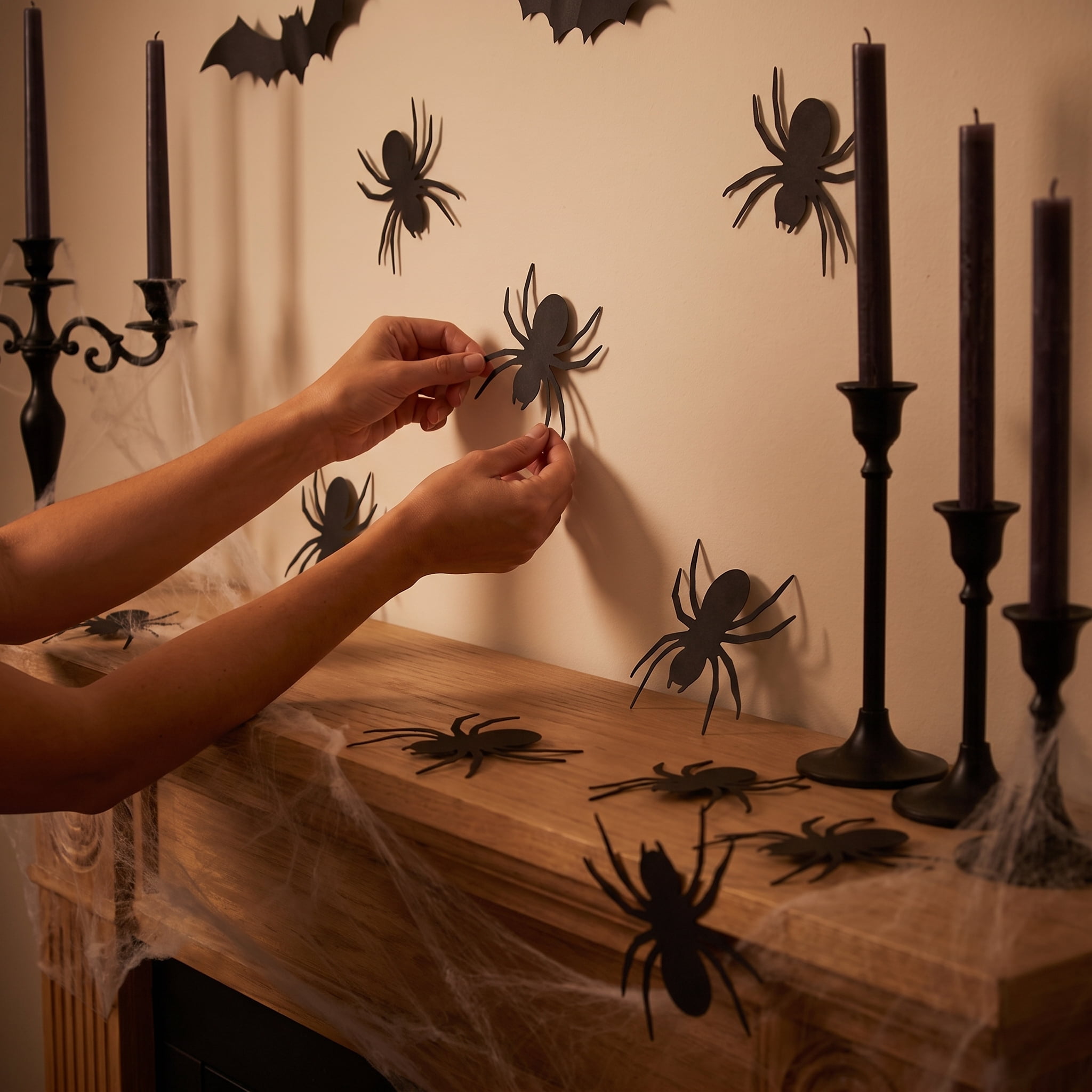 Paper Spider Wall Creatures Decoration, Black, 12 Pieces, Halloween by Way To Celebrate