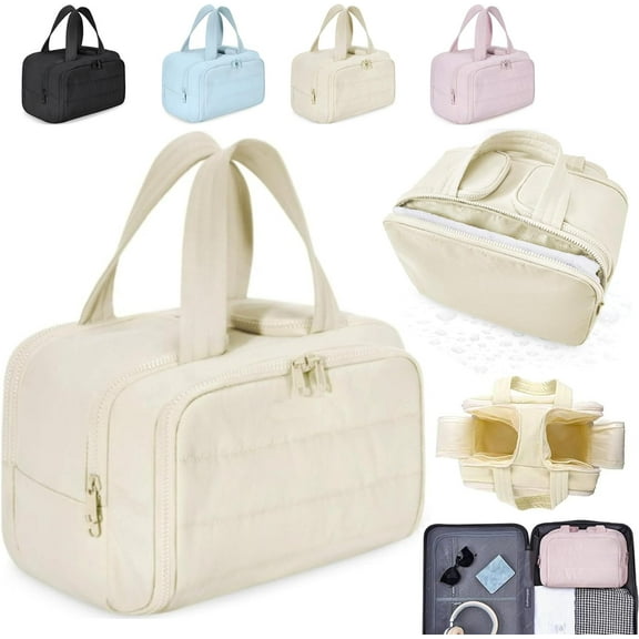 Humidityt Travel Cosmetic Bag - Large Capacity Wide-Open Travel Cosmetic Bag for Women, Humidityt Lightweight Toiletry Bag Organizer, for Traveling, Accessories, Essentials Toiletries (Beige)