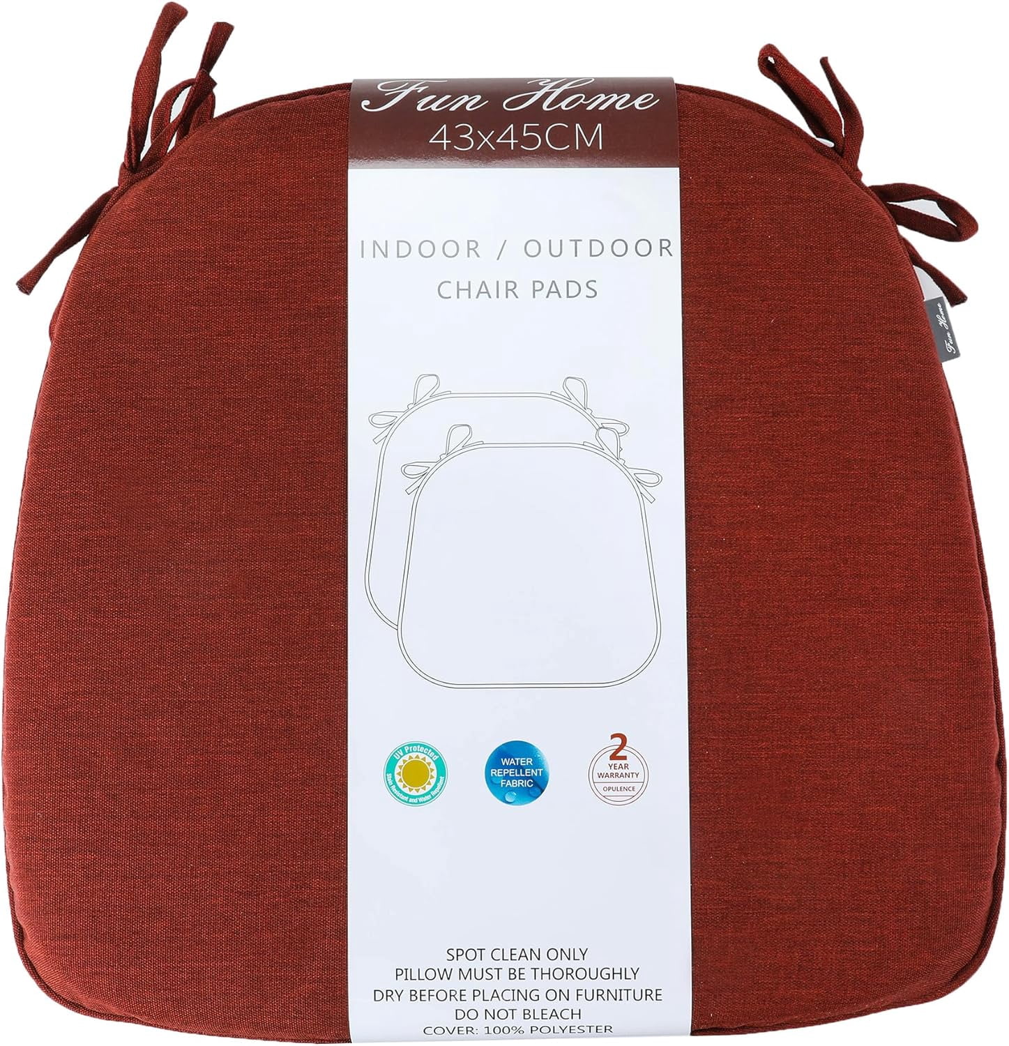 Outdoor Chair Cushions Set of 2, 17x16x2 Inch U-Shaped  Seat Pads with Invisible Zipper, Water Resistant Fade-Resistant Dining Chair Cushion for Garden Furniture (Dark Red)