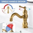 thumbnail image 4 of Grifo de baño con acabado en latón antiguo elegante, grifo mezclador de lavabo de una sola manija fácil de usar para lavabos de tocador con diseño de un solo orificio, compatible con conexión, 4 of 5