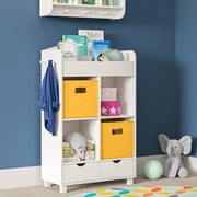 RiverRidge Kids Book Nook Cubby Toy Storage Cabinet with Bookshelf and 2 Yellow Bins