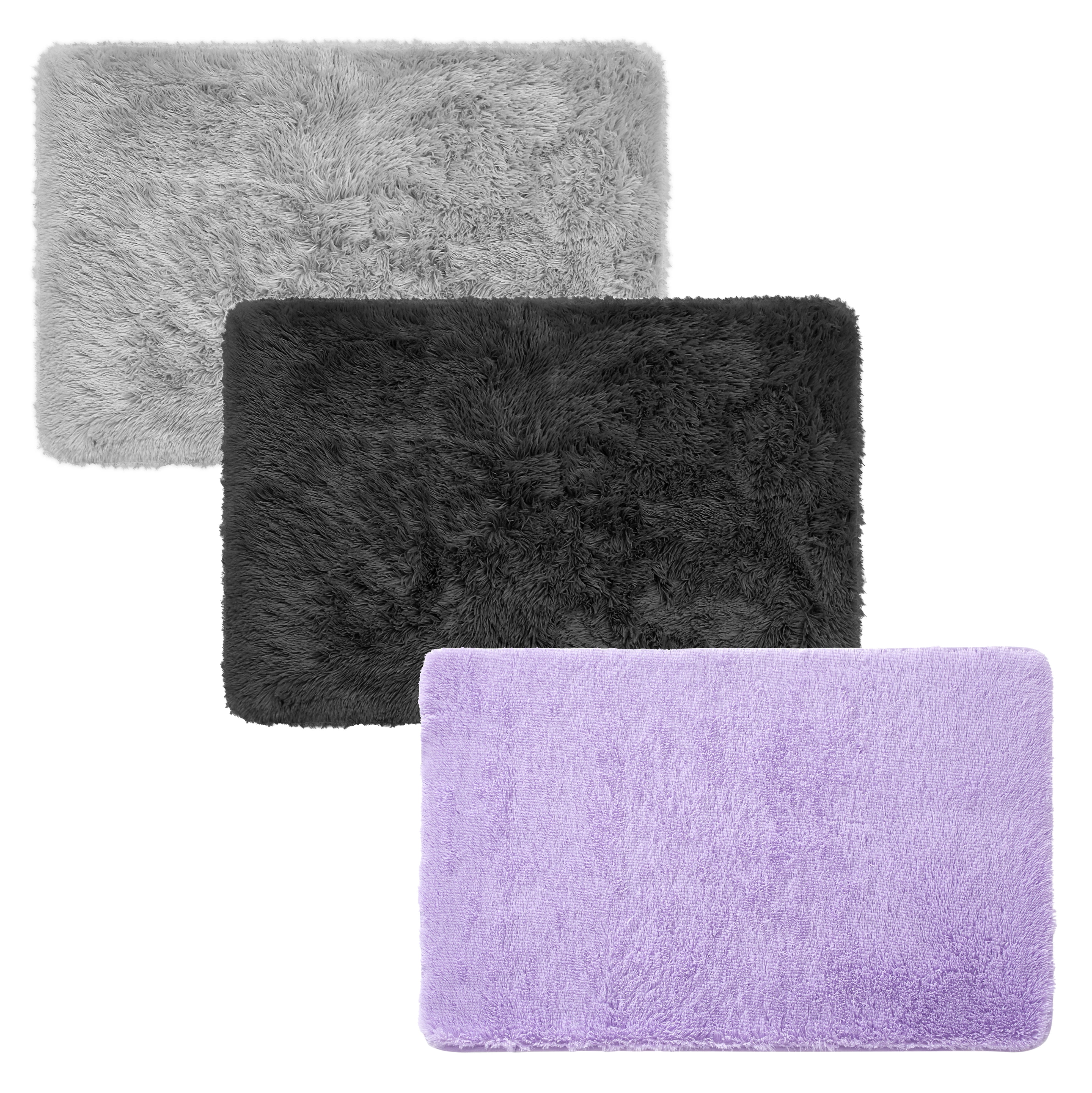 (2 pack) Mainstays Solid Purple Fluffy Shag Faux Fur Area Rug, 36" x 56"