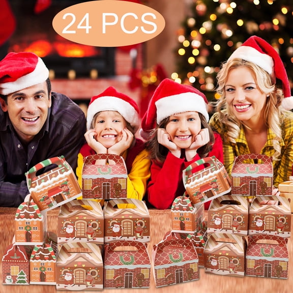 YouLoveIt 24PCS Christmas Kraft Goody Gift Boxes Party Paper Treat Candy Boxes Paper Boxes Christmas Chocolate Boxes Gift Cases for Christmas Favor