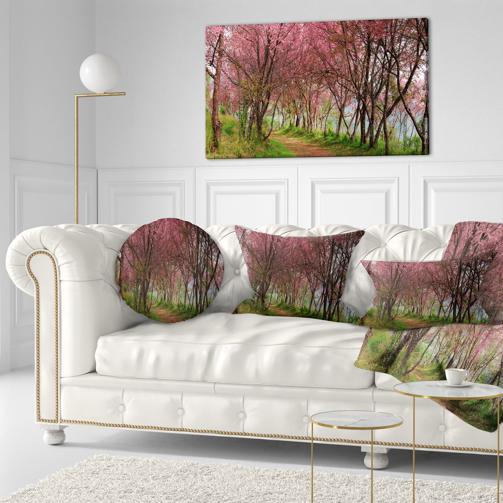 Designart Sakura Pink Flowers in Thailand - Landscape Printed Throw Pillow - 12x20