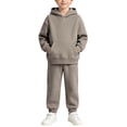 thumbnail image 2 of Toddler Boys Hoodie Set, Solid Color Soft Long Sleeve Top & Sweatpants, Cute Casual Outfit For Kids Dark Gray 8-9 Years, 2 of 9