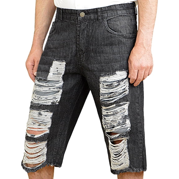 Notus Men's Distressed Ripped Denim Jean Shorts - Stylish, Comfortable, Durable, Summer Casual Wear Black 30