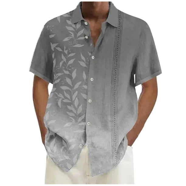 Designer Spring Summer Men's Casual Cotton Linen Solid Color Short Sleeve Shirts Loose Shirts L
