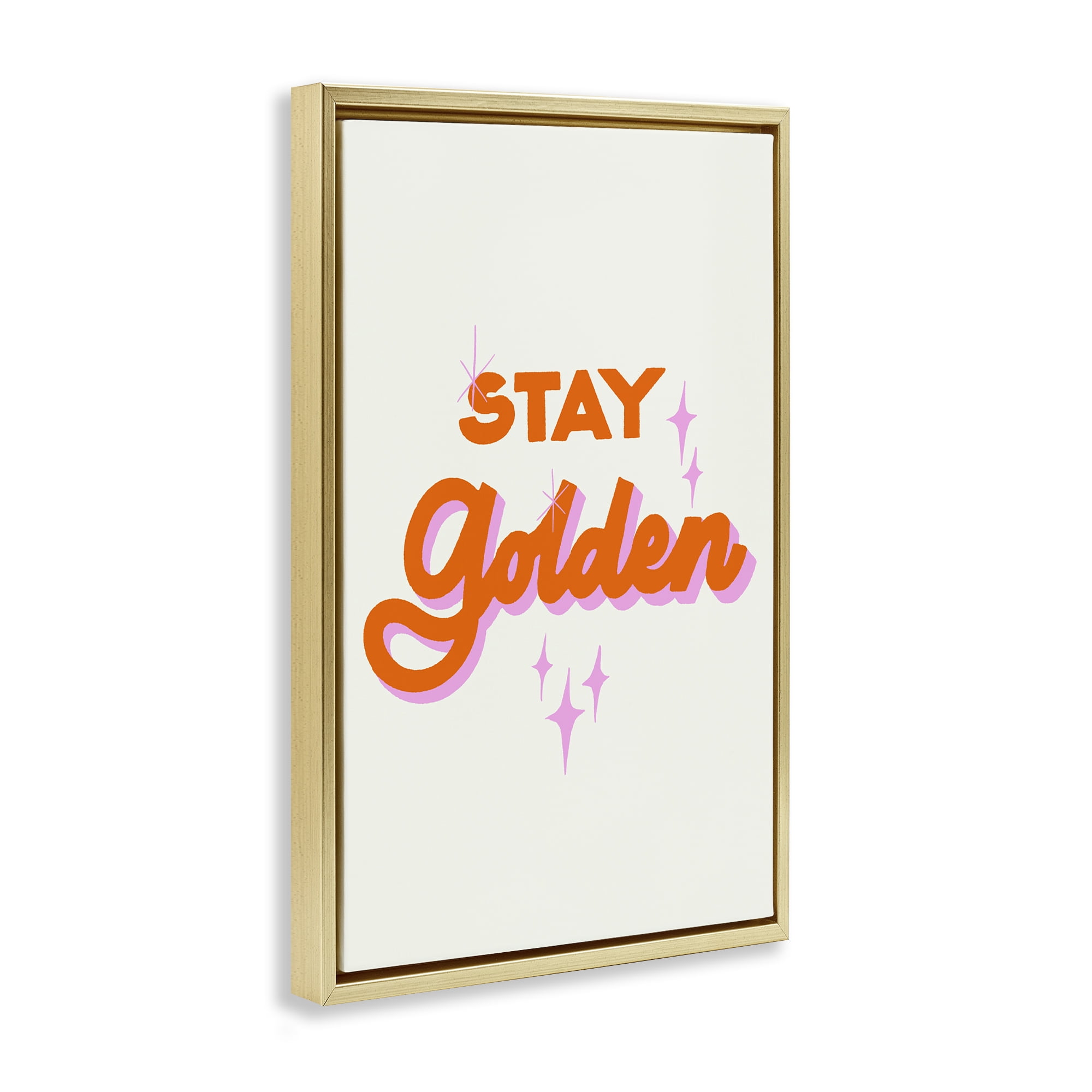 Stupell Industries Stay Golden Retro Letters Gold Framed Floater Canvas Wall Art, design by Indira Prieto | IndySign