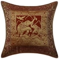 thumbnail image 1 of Stylo Culture Ethnic Decorative Throw Pillow Cover Elephant 16x16 Jacquard Brown Square 40 x 40 cm Home Decor Brocade Floral Zippered Cushion Cover | 1 Pc, 1 of 3