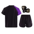 thumbnail image 2 of TiaoBug 3 Pcs Kids Boys Boxer Boxing Outfits Short Sleeve Shirt with Shorts and Boxing Gloves Set Purple&Black 6, 2 of 5