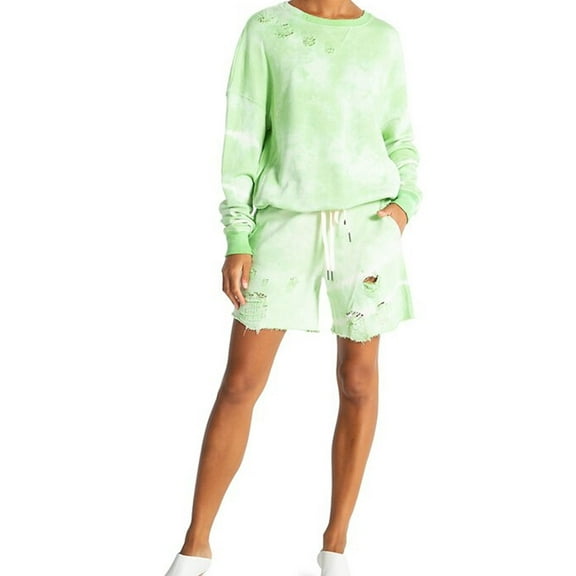 n:philanthropy Womens Coco Distressed Casual Walking Shorts, Green, Large