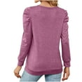 thumbnail image 4 of YUNAFFT Womens Tops Clearance, Women's Fashion Deep Round- Neck Solid Button Long Sleeve Blouse Shirt Top, 4 of 4