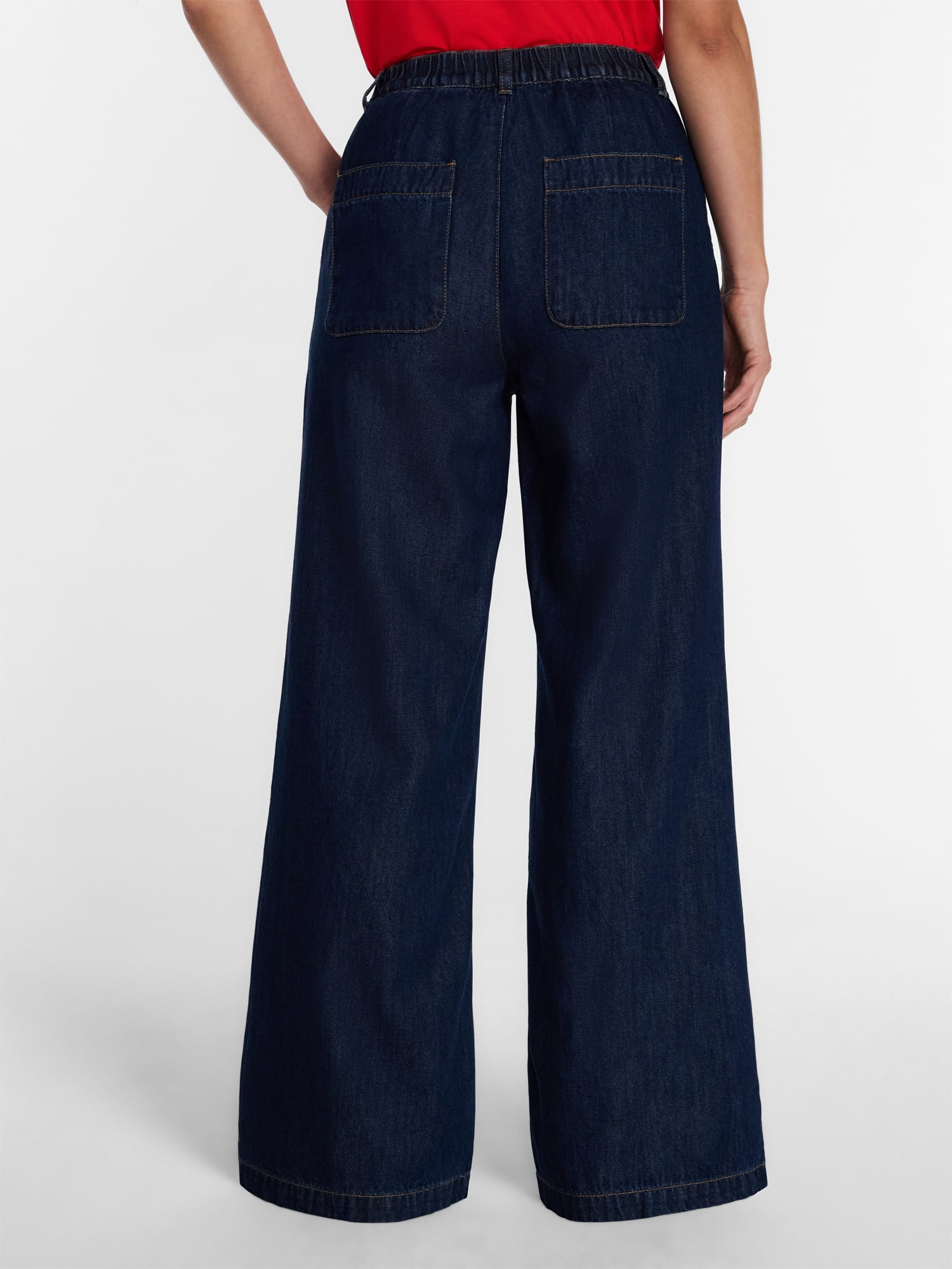 Time and Tru Women's High Rise Drapey Pleated Wide Leg Jeans, 30" Inseam, Sizes XS-XXXL