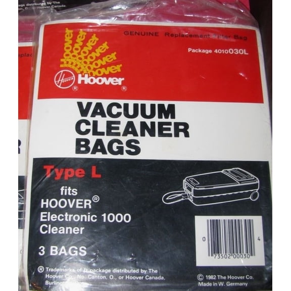 Hoover Type L Canister Vacuum Bags 4010030L for Hoover Electronic 1000 Vacuum Cleaners, 3pk
