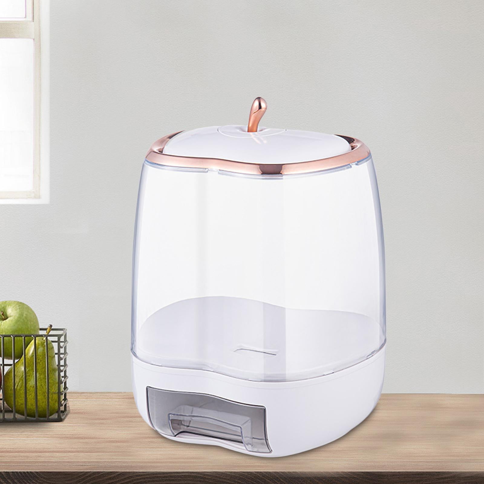 Rice Dispenser With Measuring Cup - Large Airtight Food Storage Container For Grains, Beans, Flour (White, Push Button)
