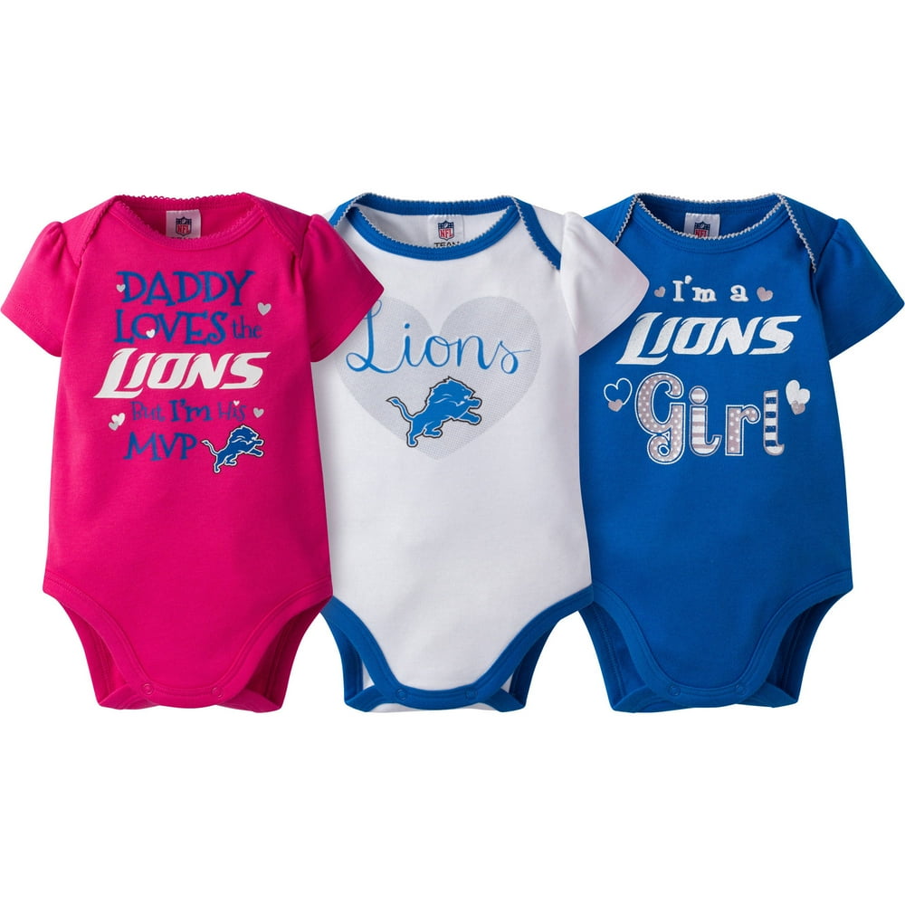 NFL NFL Detroit Lions Baby Girls Short Sleeve Bodysuit Set, 3Pack