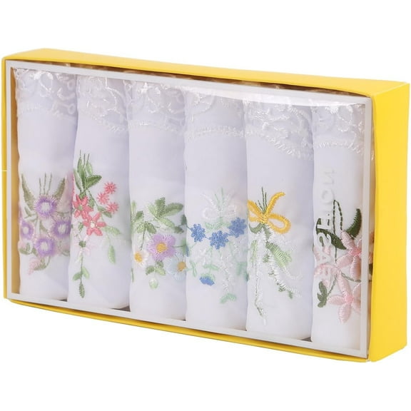 Boxed Ladies Handkerchiefs, Embroidery Women Cotton Handkerchiefs Lace Hankies 100% soft Cotton Handkerchief