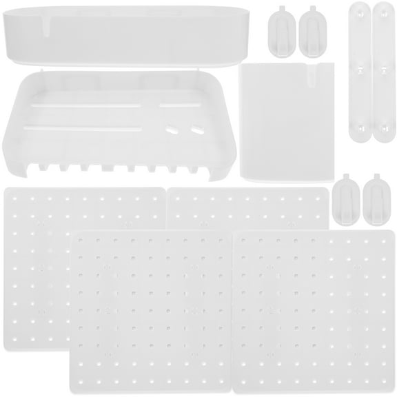 AURARMLET Wall Organizer Peg Board Wall Pegboard Organizer White ABS 1 Set Firm Attachment