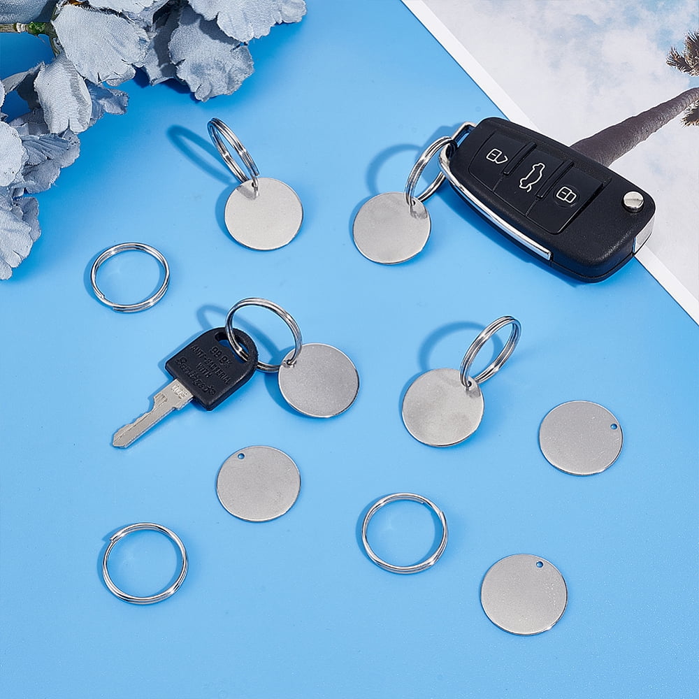 100pcs Round Stamping Blank Tags 25mm Stainless Steel Blanks Keychain Metal Blank Tags Engravable Key Ringwith Hole and 100pcs