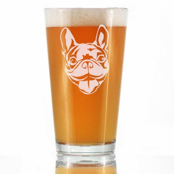 Bevvee Pint Glass 16 oz Happy Frenchie Face French Bulldog Lover Gifts Beer Glasses